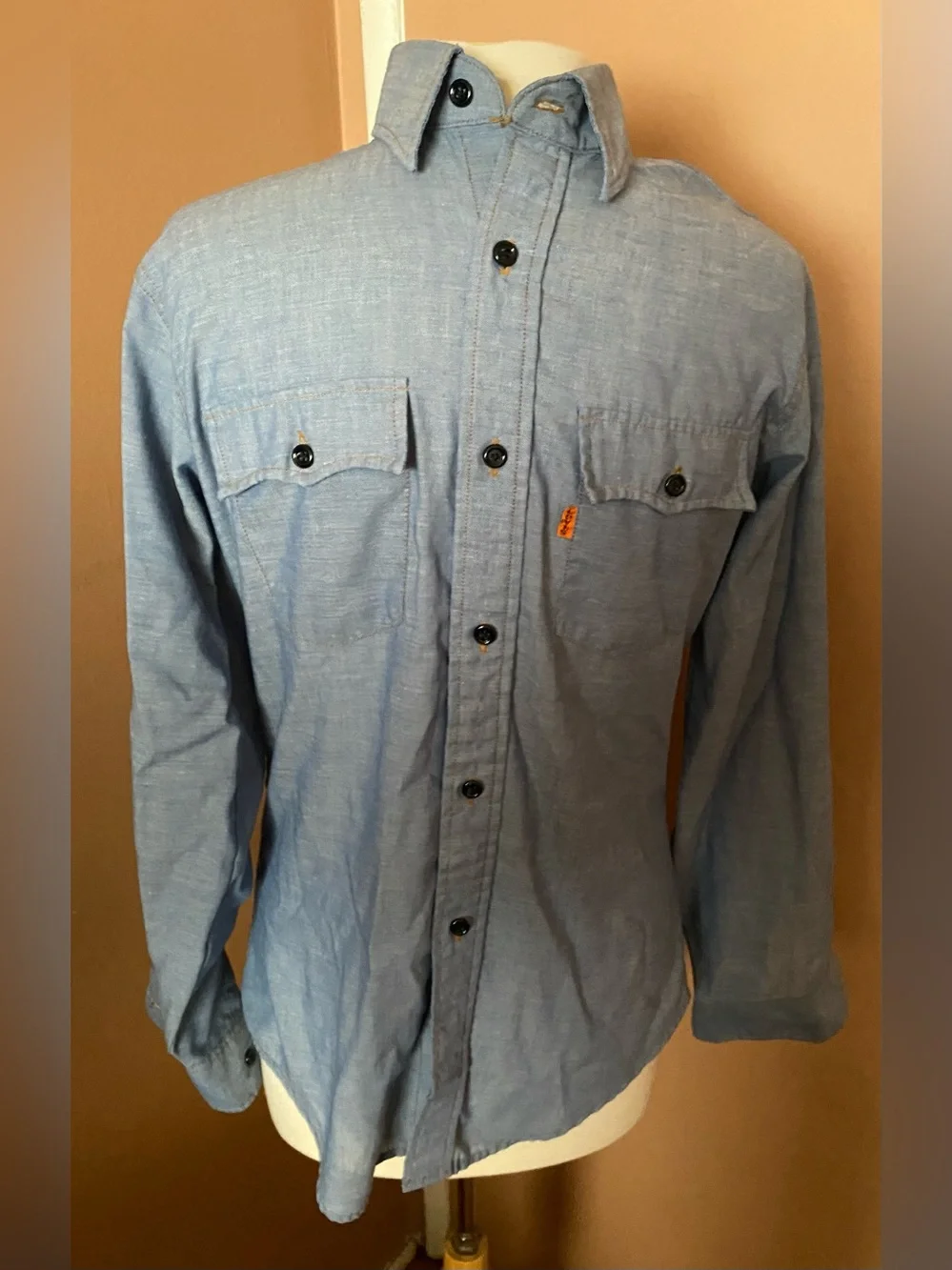 Levis vintage Orange Tab Chambray Shirt Blue Button Down medium 70s